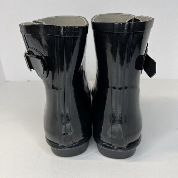 Nomad Dew Waterproof Rain Boots Womens Size 8 Silver Buckle Shiny Solid Black - Picture 4 of 9